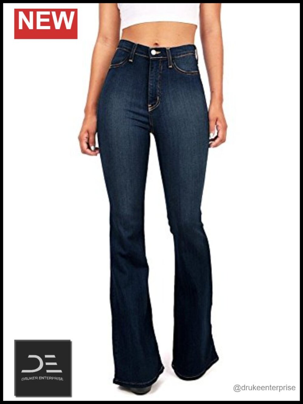 High Waist Flared Bell Bottom Fitted Stretch Denim Jeans